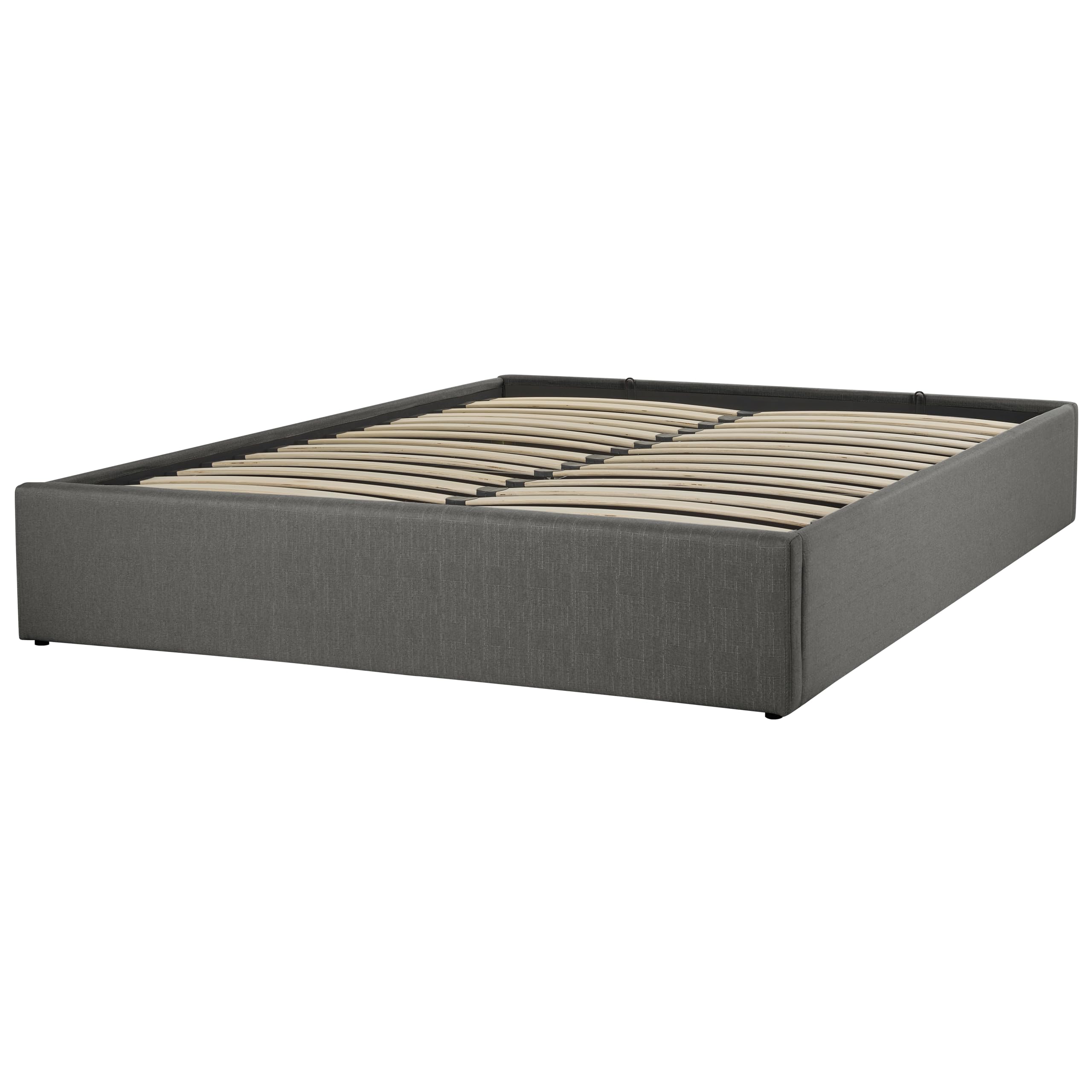 Beliani Letto Imbottito Grigio Effetto Lino con Box Portaoggetti 160 x 200 cm