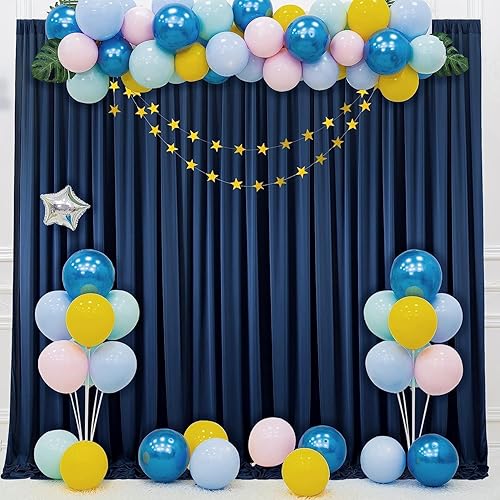 Miniatura 7 de Cortinas de fondo azul marino sin arrugas de 20 x 10 pies para fiestas, 4 paneles de 5 x 10 pies de poliéster sedoso para fotos, cortinas de fondo