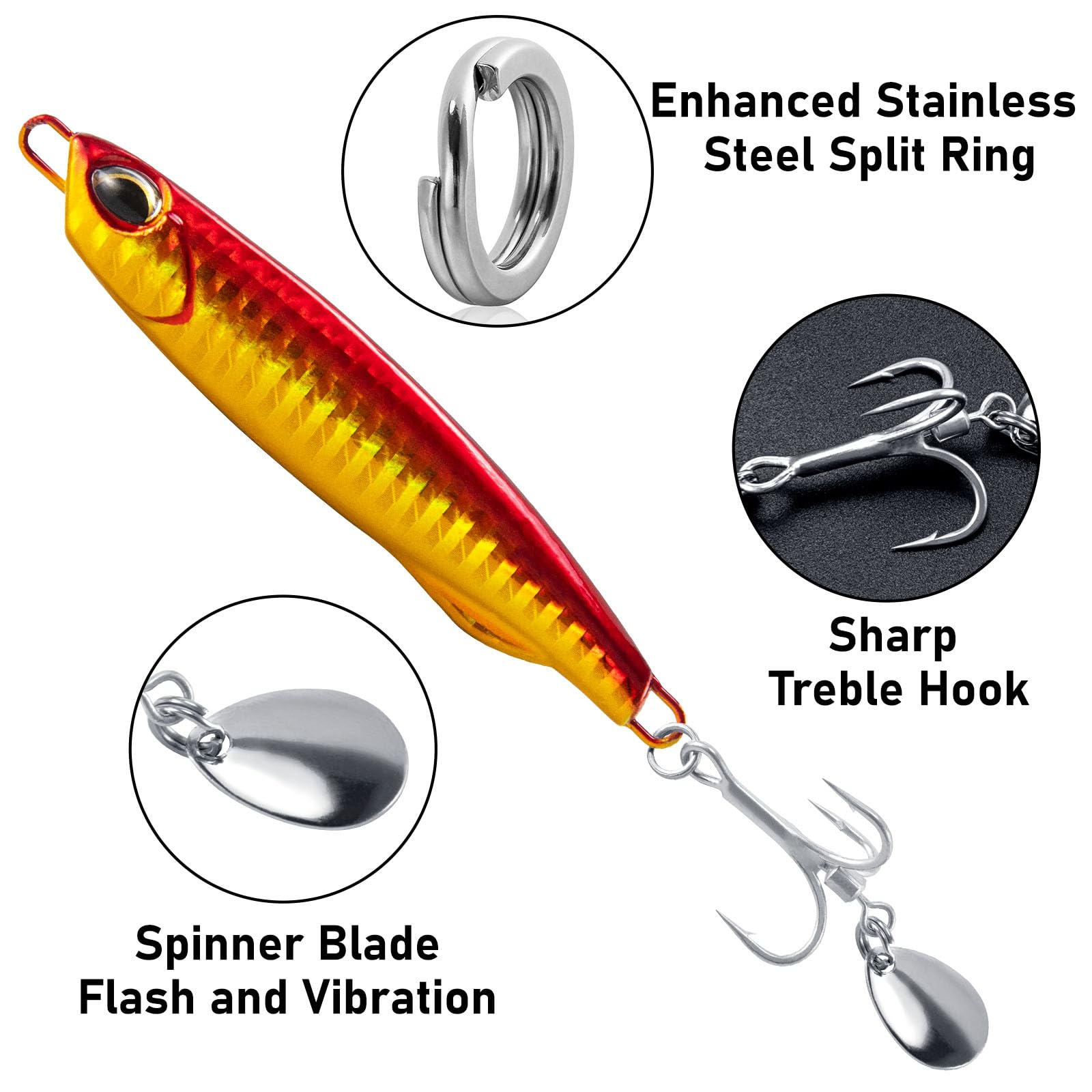 Dr.Fish 3 Pack Jigging Spoons Metal Casting Jigs Bladed Treble Hooks Saltwater Casting Spoons Surf Fishing Trolling Lures Vertical Diamond Jigs Mackerel Striper Bluefish Lures