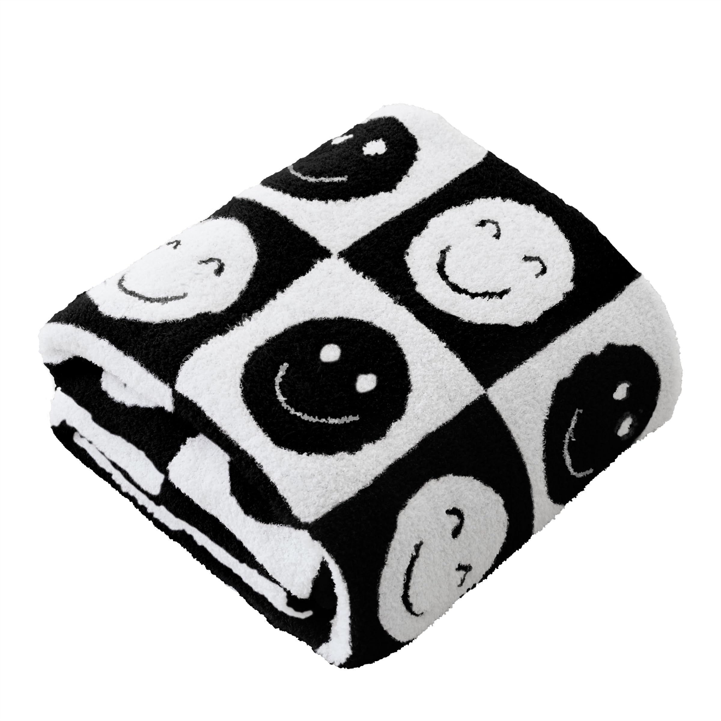Ultra Soft Cozy Happy Smiling Face Checkered Knitted Baby Blanket Fluffy Microfiber Checkerboard Bed Blanket Lightweight Both Sides for Couch Sofa Bed
