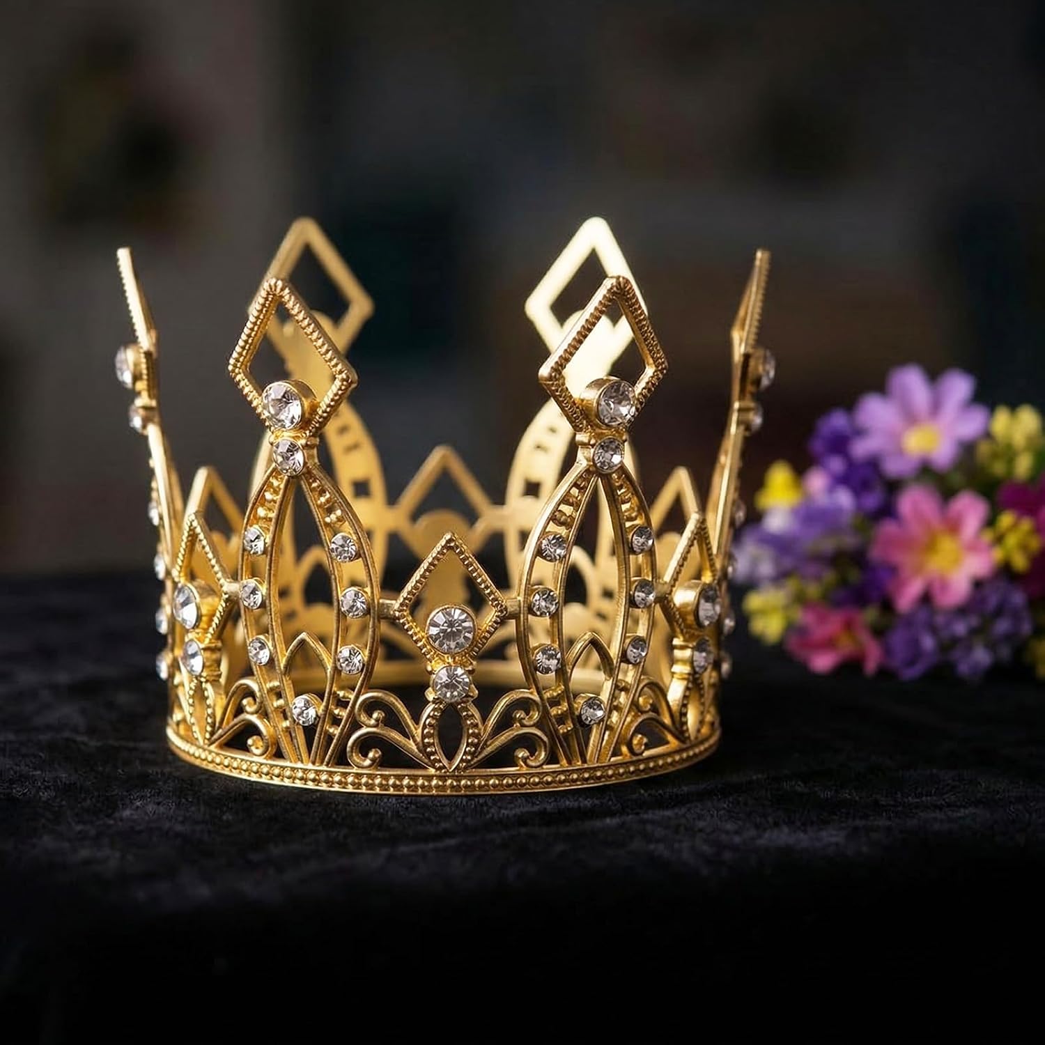 Gold Mini Crown Cake Topper, Princess Crown, Rhinestone Crystal Tiara for Wedding, Birthday & Baby Shower Cakes Decorations, Mini Crowns Cake Decoration image 3