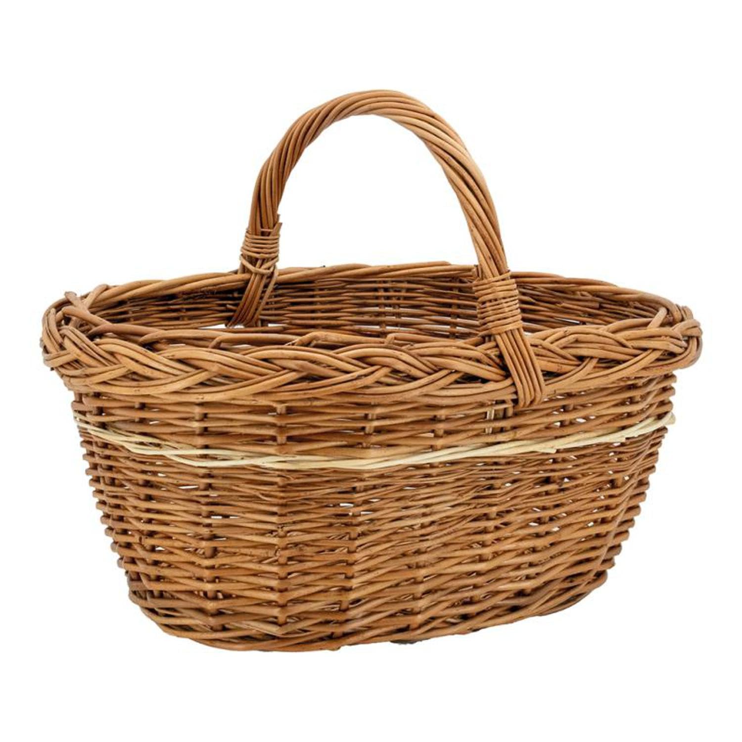 AUBRY GASPARD - Panier à Provisions Osier Lucette - Ovale Bicolore Beige et Caramel - Rebords Tressés - 40x30x22 cm - Poids 0,​50 kg - Idéal Courses et Pique-​Niques