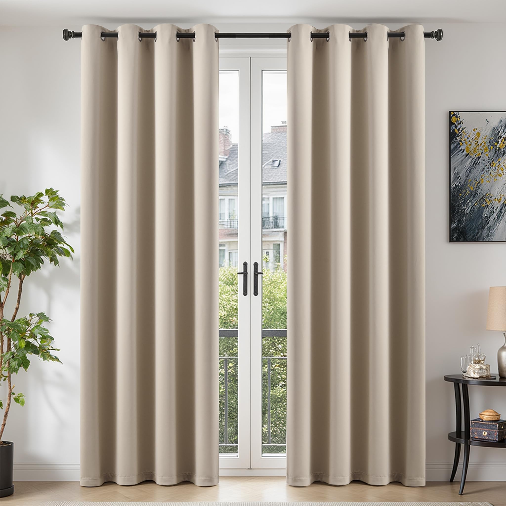 TOPICK Blackout Living Room Darkening Curtains, W55 xL96, 2 Panels, Beige