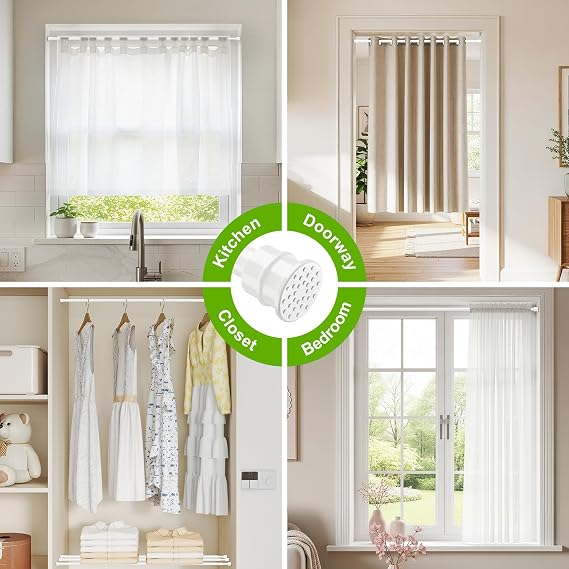 No Drill Tension Curtain Rods 28 to 48 Inch White Small Curtain Rod Adjustable No Drilling for Window,Kitchen,Closet,Doorway,Bedroom