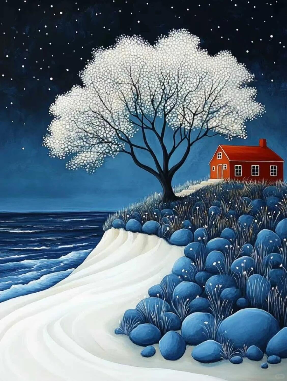 Rqwybcaxn Bead Cross Stitch Kits Big Tree by the sea 40x50cm