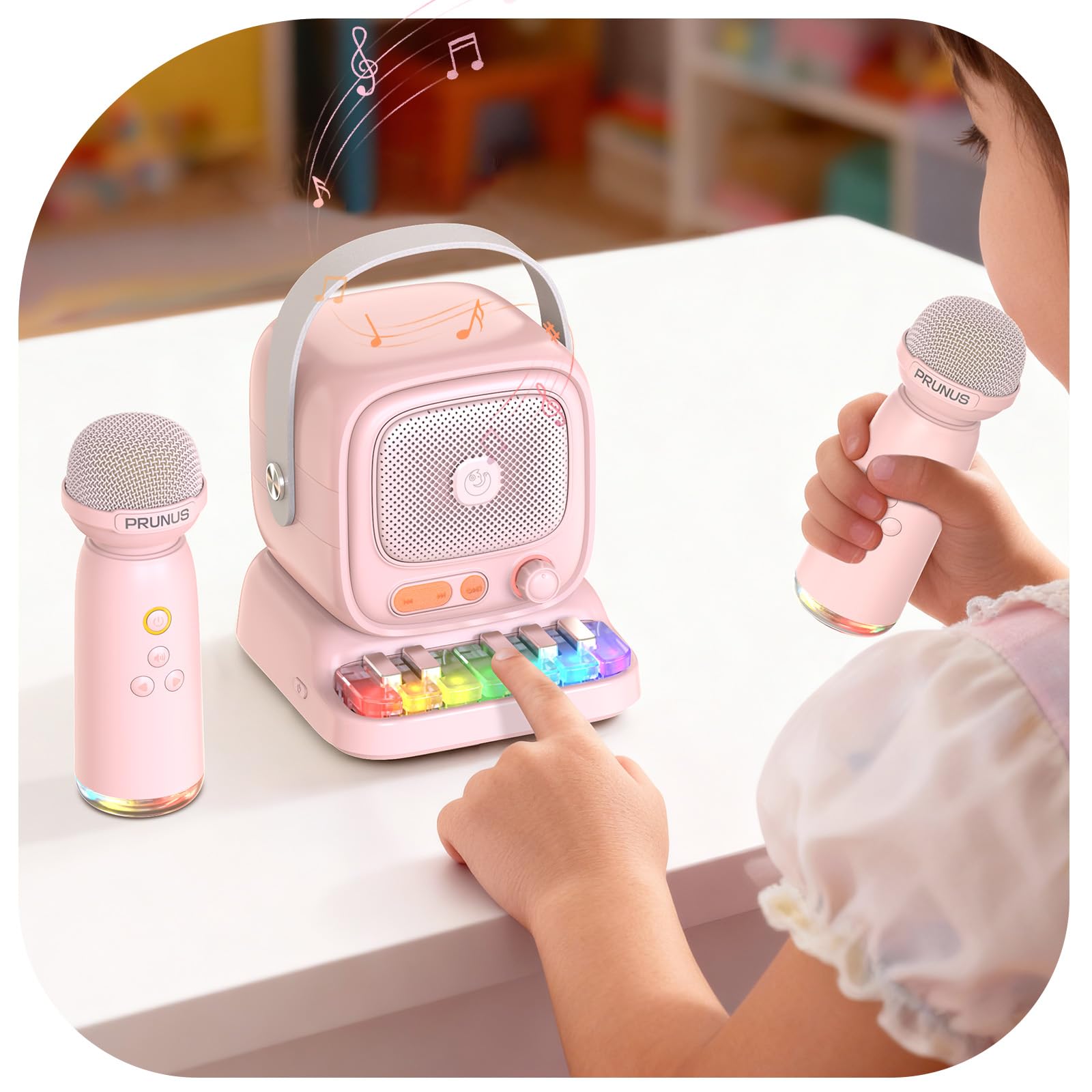 Mini Karaoke Machine with Colorful 7 Piano Keys,Top