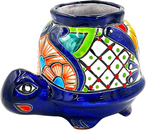 Miniatura 1 de Cactus Canyon Ceramics Tortuga Corona - Maceta mexicana Talavera (8 pulgadas de profundidad x 6 pulgadas de ancho x 6 pulgadas de alto) pintada a