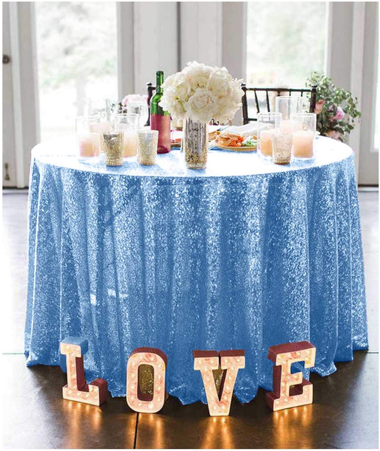 Round Tablecloth Baby Blue 72 Inch Sequin Tablecloth