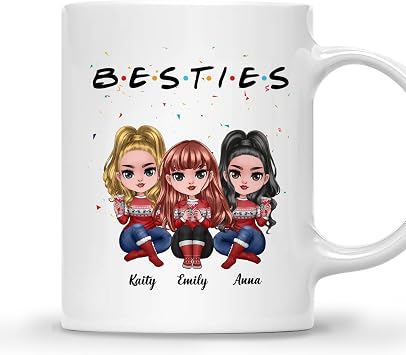 Gossby Custom Friend Sister Christmas Coffee Mug - Custom Best Friend Sister Gifts For Women With Design, Name - Xmas, Birthday Sister Besties Gift - Mug 11oz, 15oz - Gifts For Her - BESTIES - 3 Women