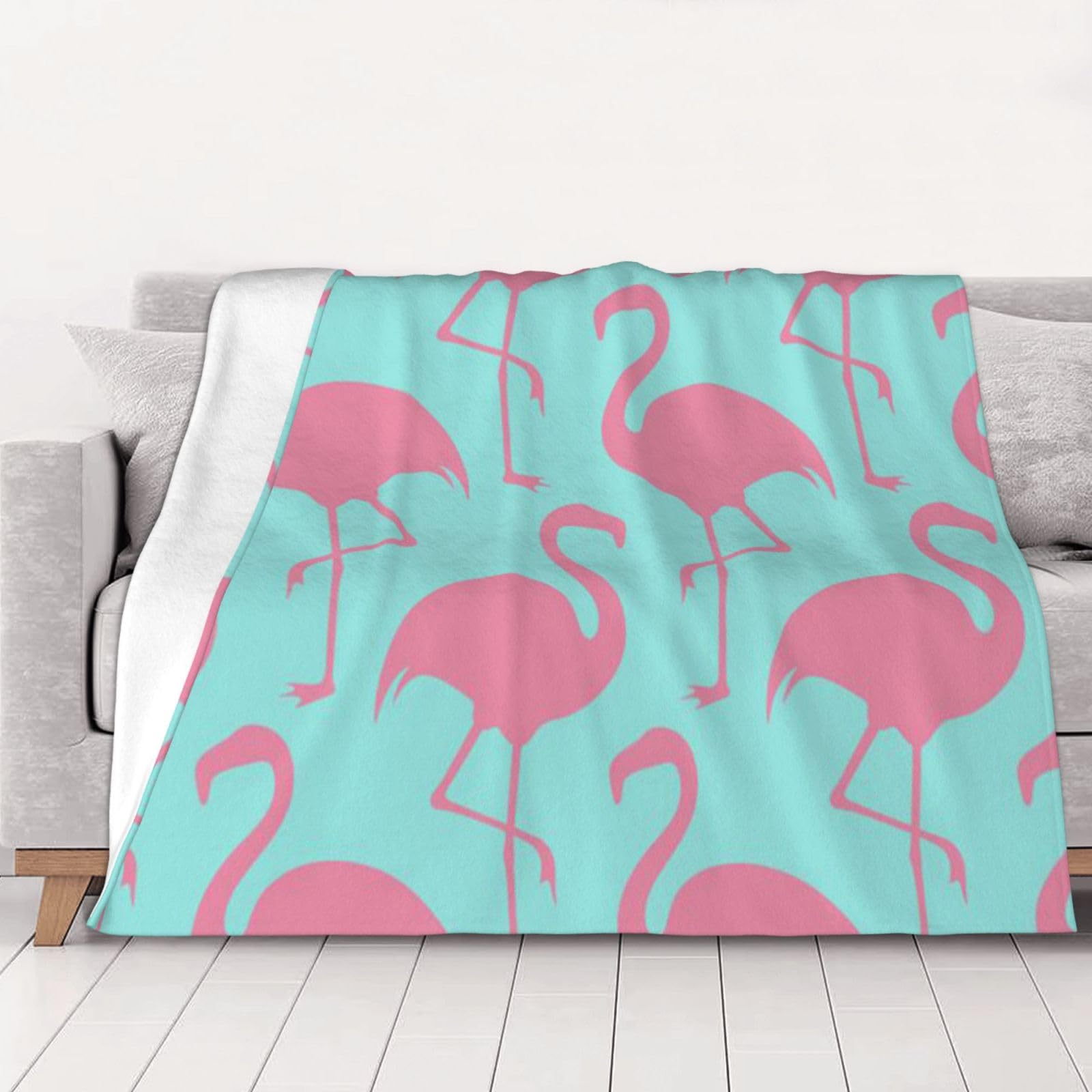 AUBKFELD Pink Flamingo Printed Flannel Blanket 150x125 CM, Soft & Warm Throw Blanket for Sofa/Couch/Bed/Car, Gifts for Audlts Women Men