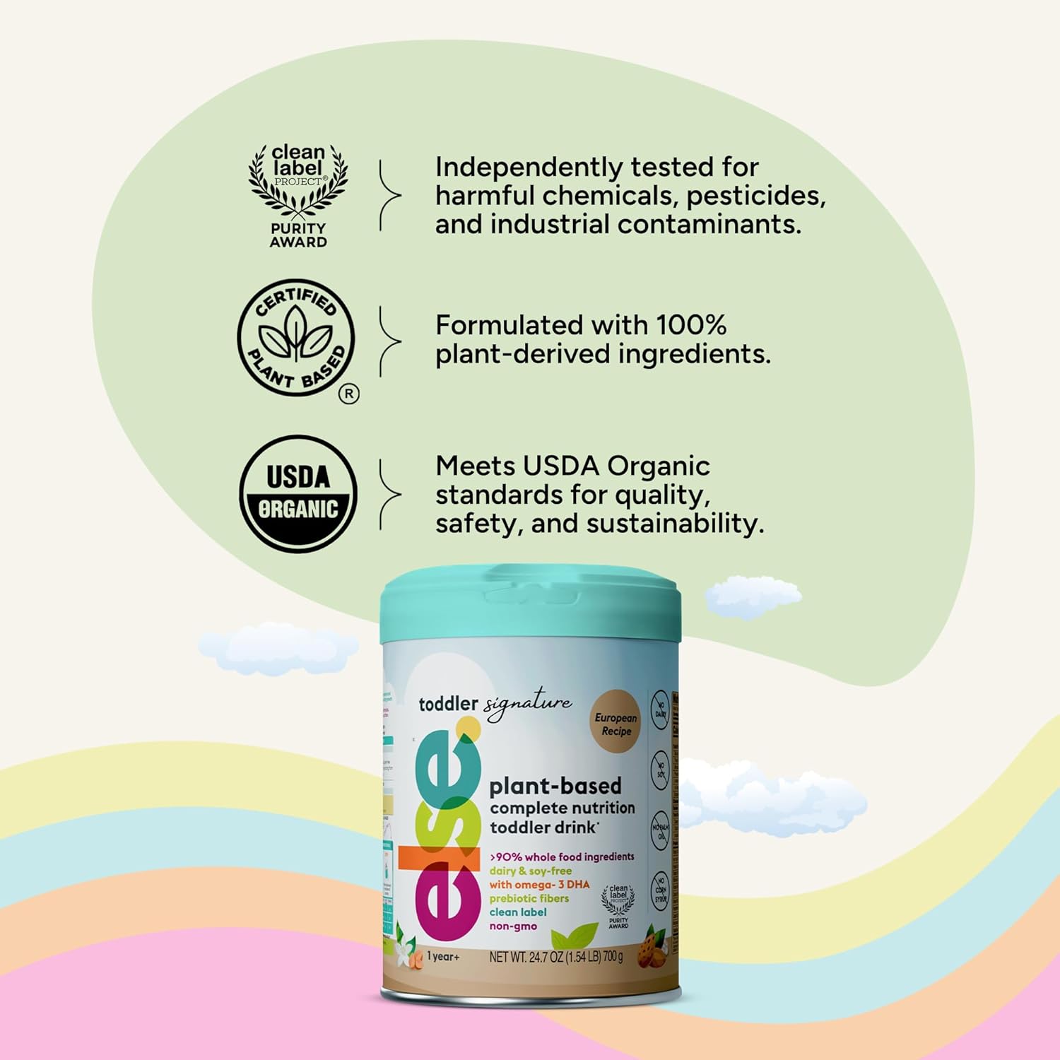 Else Nutrition Signature Toddler Formula, European Plant-Based 12–36 Months Prebiotic Formula, Supports Digestion, Immunity & Growth with DHA, Dairy & Soy Free | Made in Europe (24.07oz, Pack of 1)
