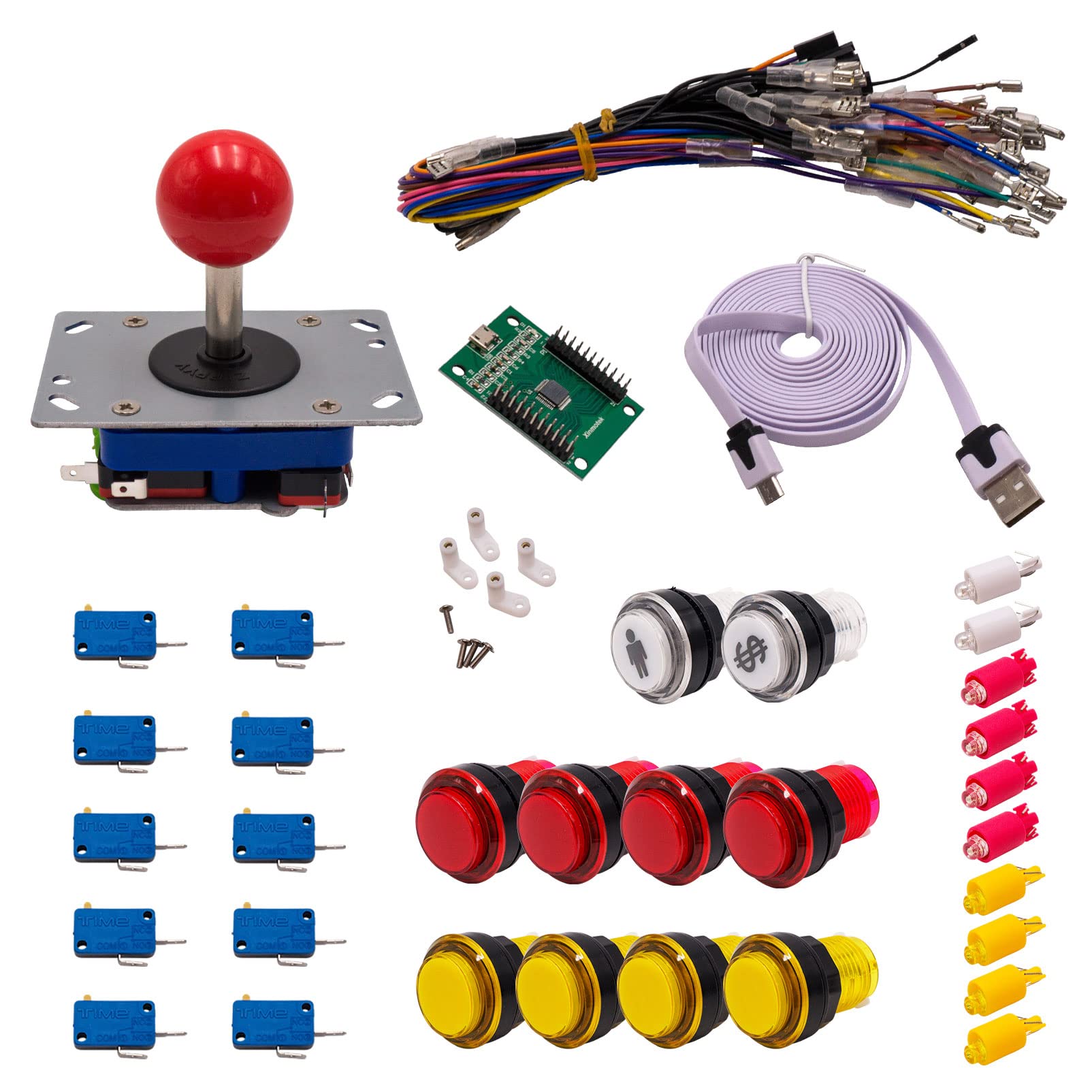 Kit Joystick e Pulsanti Arcade 1 Giocatore Luminoso Pulsanti Trasparenti Joystick Zippyy Asta Corta Palla XinMoTek Videogiochi Retro Gaming