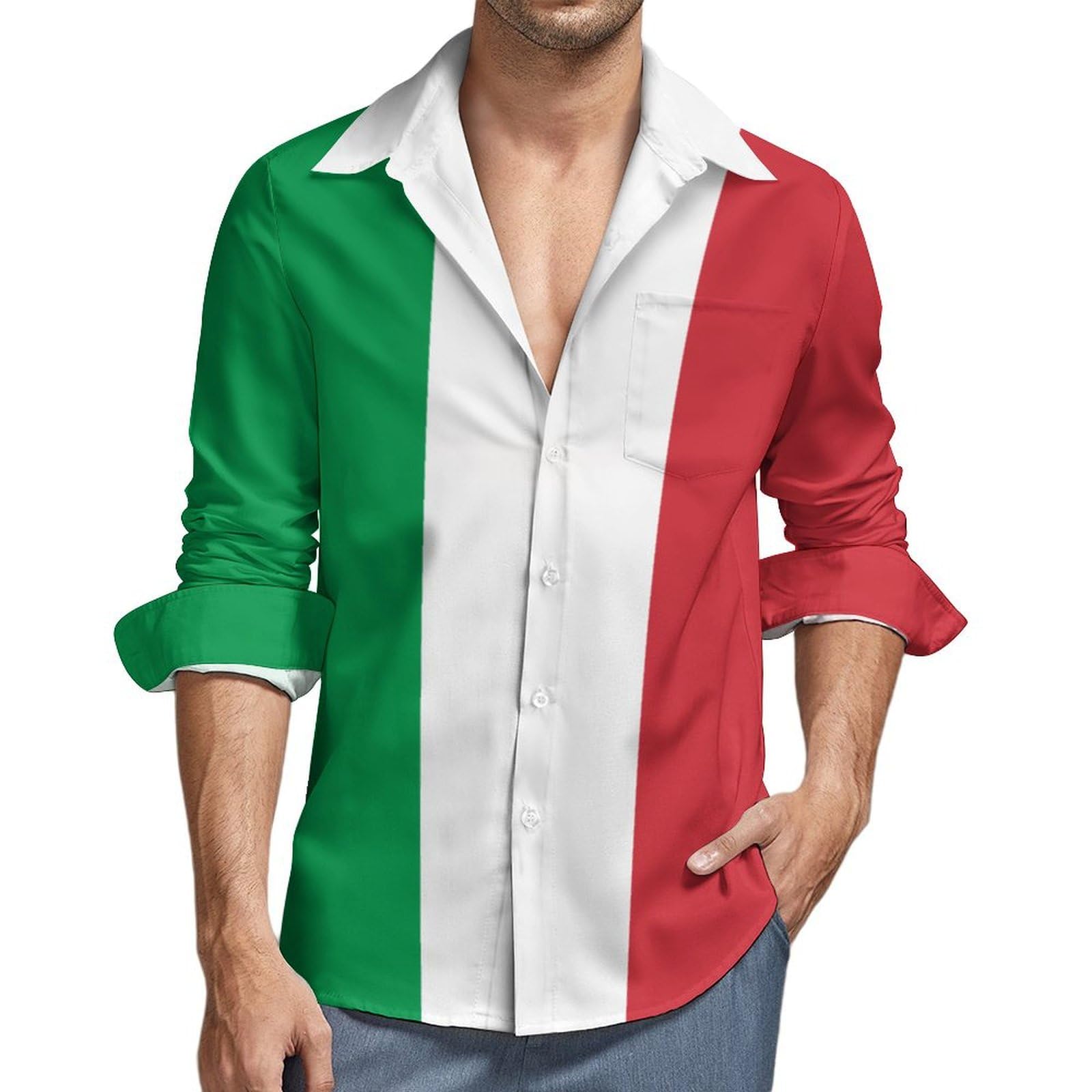 CZZYH Casual Mens Shirts Long Sleeve, Italian Flag Mens Shirts