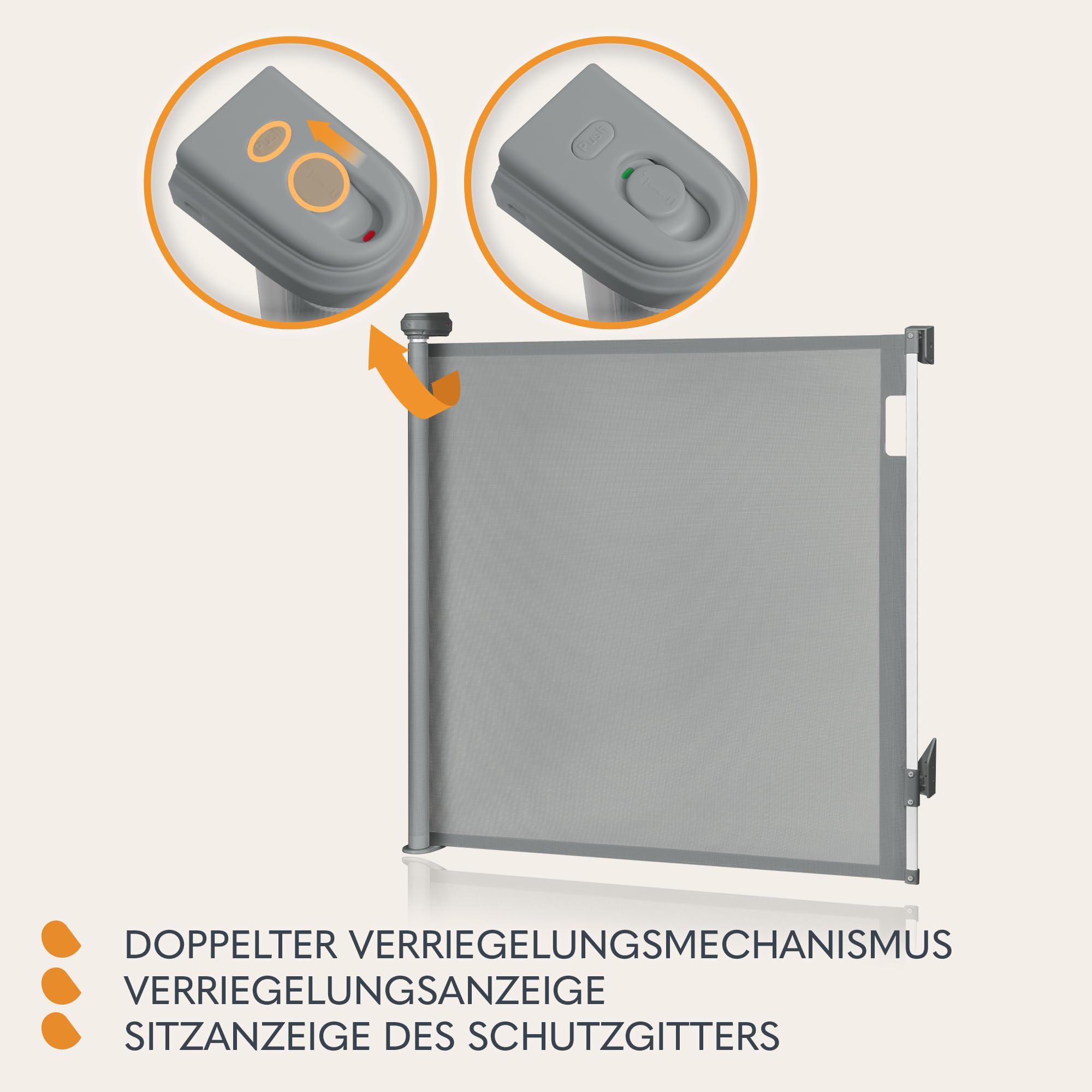 Lionelo Thea Treppenschutzgitter Ausziehbar für Babys, Hunde bis 140 cm | Türschutzgitter Kindertreppenschutzgitter Schutzgitter ohne Schwelle Doppelverriegelung UV-Schutz, 3 Montagesets Stabi