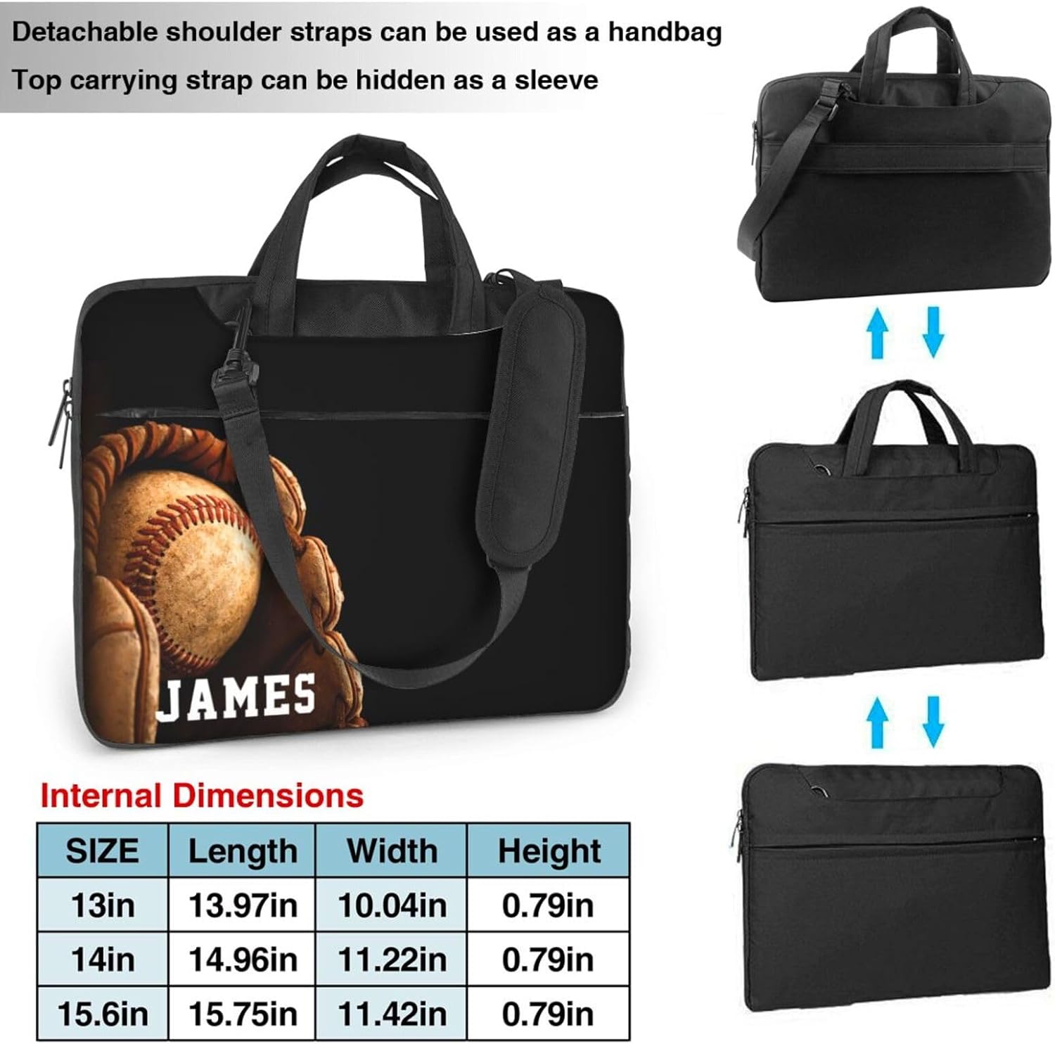Custom Laptop Bag for Men Women Personalized Baseball Laptop Case Shoulder Bag with Name Customized Computer Bag with Handle