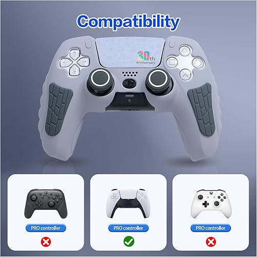 Miniatura 6 de ECHZOVE PS5 Controller Cover Case – 30th Anniversary Limited Edition Protective Silicone Skin for PlayStation 5 Controller, Anti-Slip, Gris claro