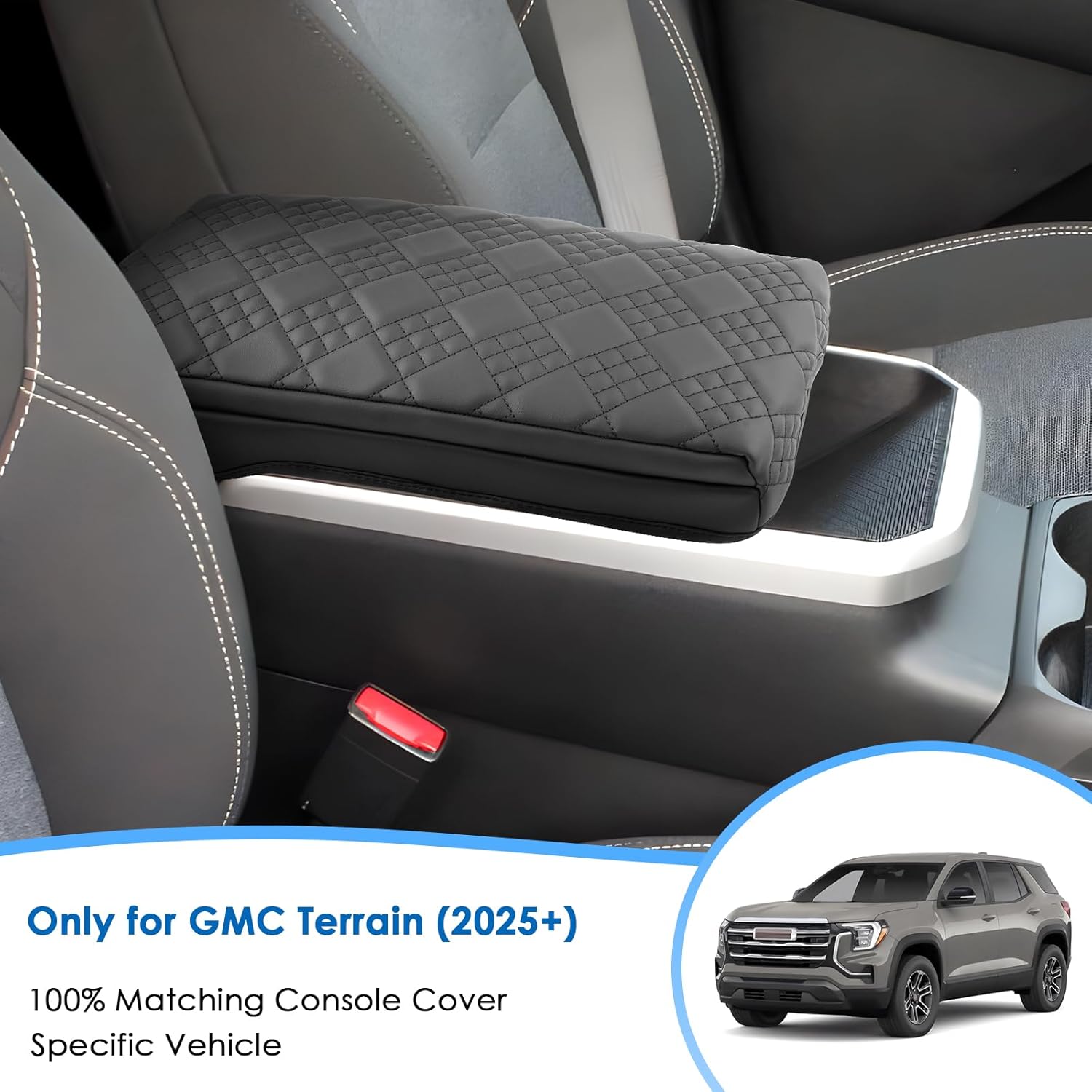 2025 2026 Terrain Accessories Center Console Cover for GMC Terrain (Elevation/Denali/AT4), Cushion &Comfy Leather 2025 Terrain Console Armrest Cover 2026 Terrain Accessories (Black-Padded)