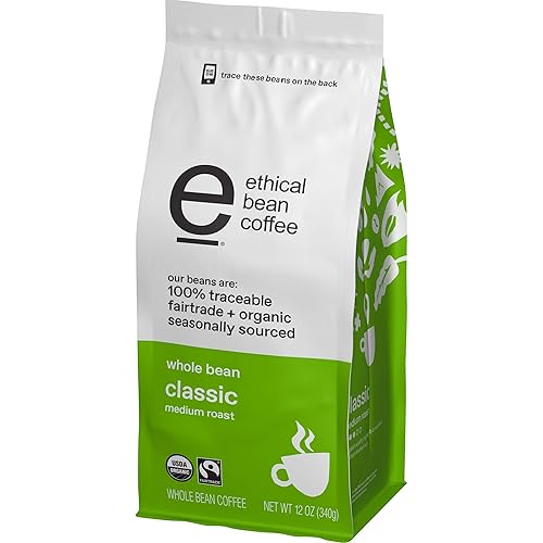 Miniatura 9 de Ethical Bean Fairtrade Organic Coffee, tostado medio clásico, café de grano entero (bolsa de 12 onzas), tostado medio clásico, 0.75 libras