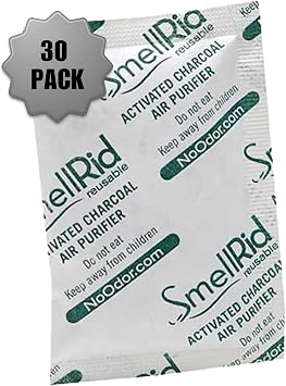 ممتص رائحة الفحم المنشط SMELLRID [30 عبوة] - عبوة صغيرة 15 جرام 2.4 بوصة x 3.2 بوصة تعالج 7 متر مربع. قدم - ممتص طبيعي ممتاز يحمي من الرائحة والرطوبة والصدأ