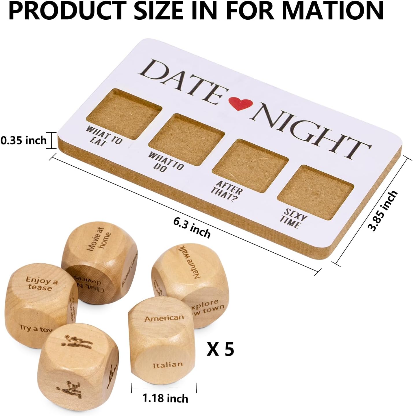 Date Night Dice Set for Couples, 5PCS Valentine's Day Dating Decision Wooden Dices Gifts for Him & Her, Relationship Game for Boyfriend Girlfriend