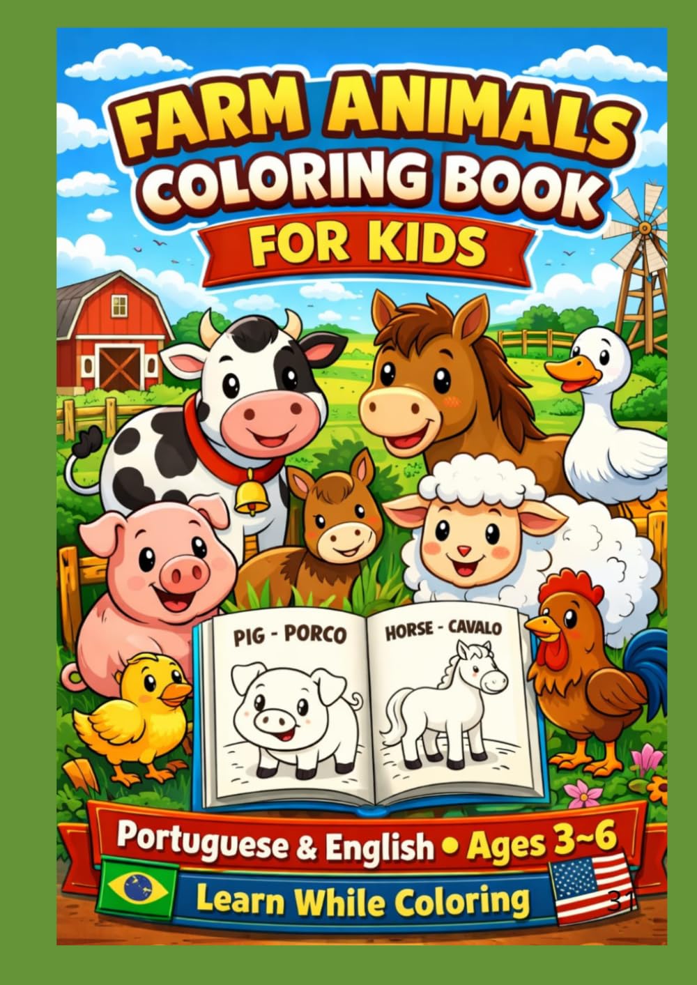 FARM ANIMALS COLORING BOOK FOR KIDS: Learn While Coloring