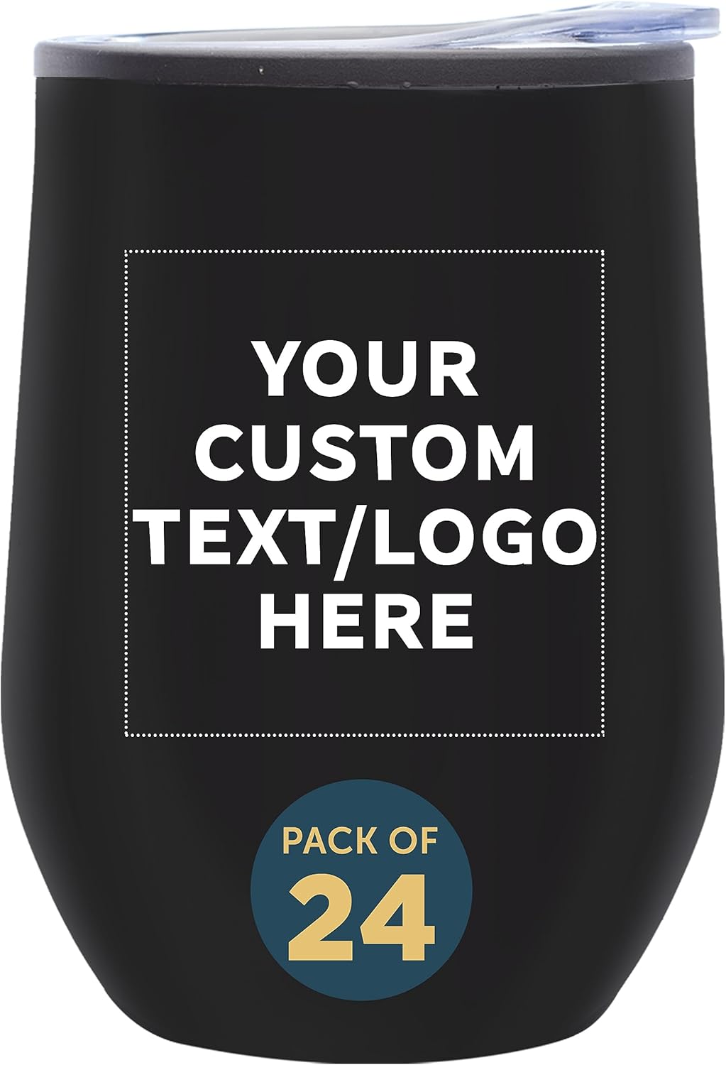 Custom Stemless Wine Tumblers 12 oz. Set of 24, Personalized Bulk Pack - Insulated, Perfect for Wine, Cocktails, Other Hot & Cold Beverages - Black