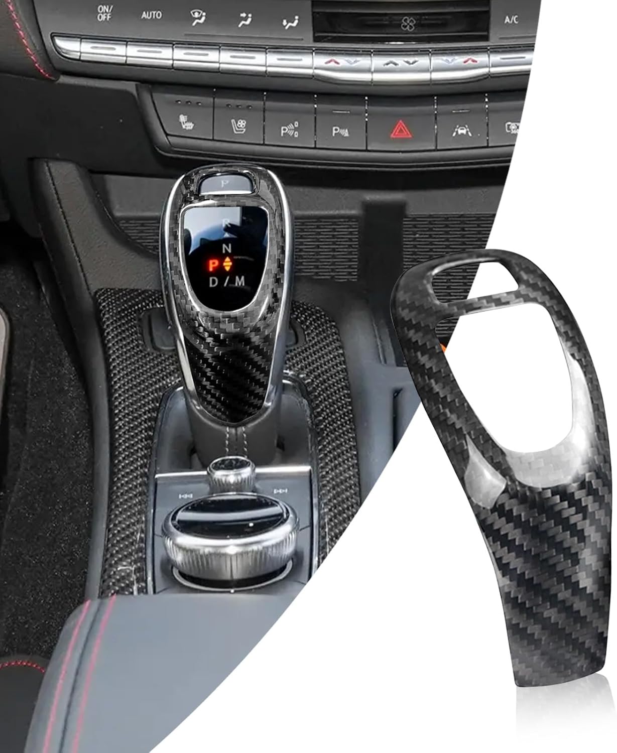 Compatible wth Carbon Fiber Gear Shift Knob Cover Automotive Shift Lever Modified Decoration for Cadillac CT5 XT4 XT5 XT6 Buick GL8 (Black)