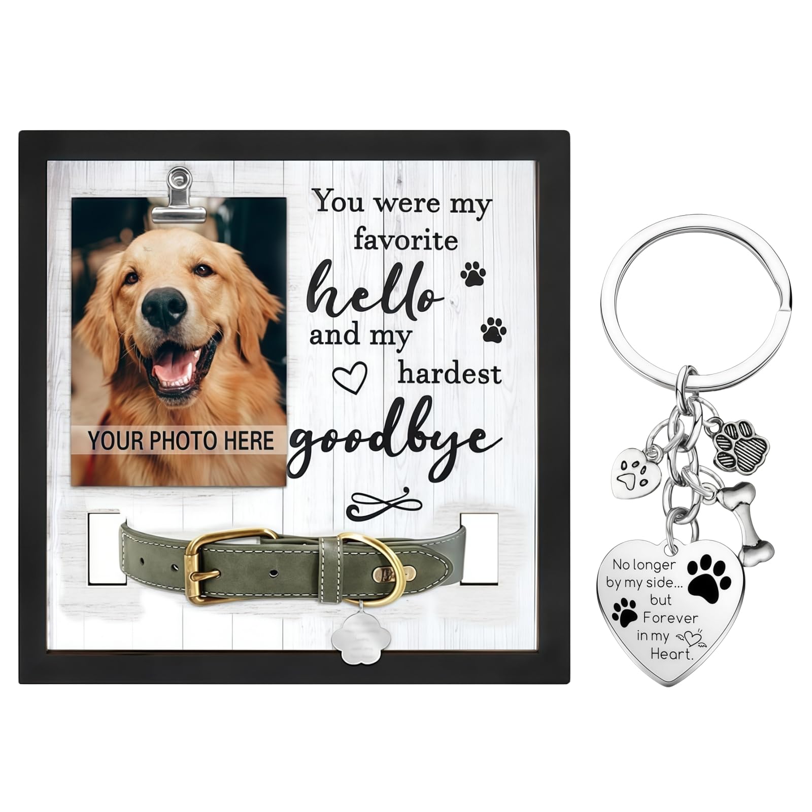 Dog Memorial Gifts for Loss of Dog, Pet Memorial Frame with Col/lar Holder & Paw Print Keychain, Sympathy Card Loss of Pet Dog Set, Pet Loss Card, Condolence Gift for Pet Lovers, Eternal Remembrance