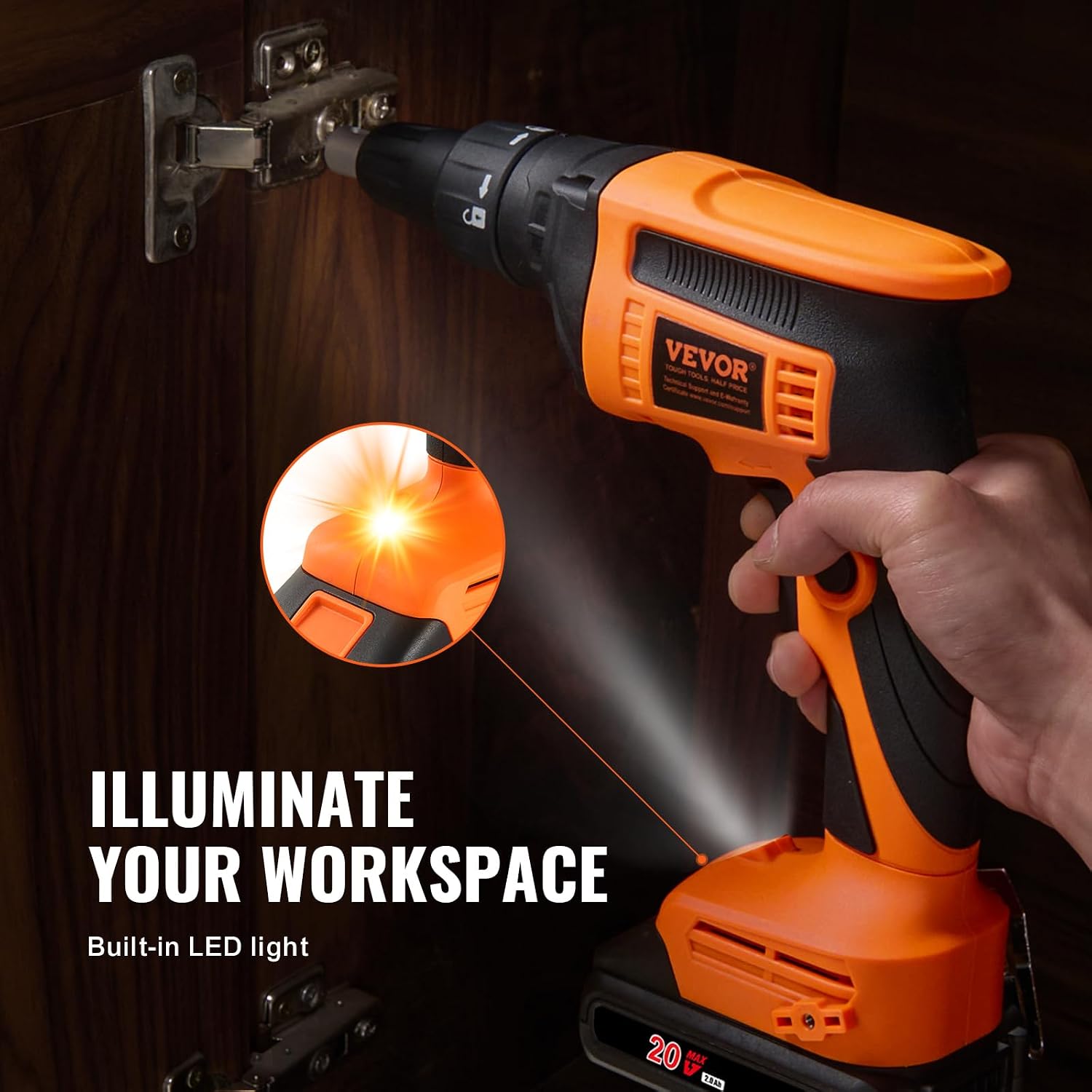 VEVOR Drywall Screw Gun, 20V Max Drywall Screwgun, 4200RPM Brushless Cordless Drywall Gun Kit with 2 Battery Packs, Charger, Belt Clip, and Tool Bag, Built-in LED Light, Forward and Reverse Adjustable