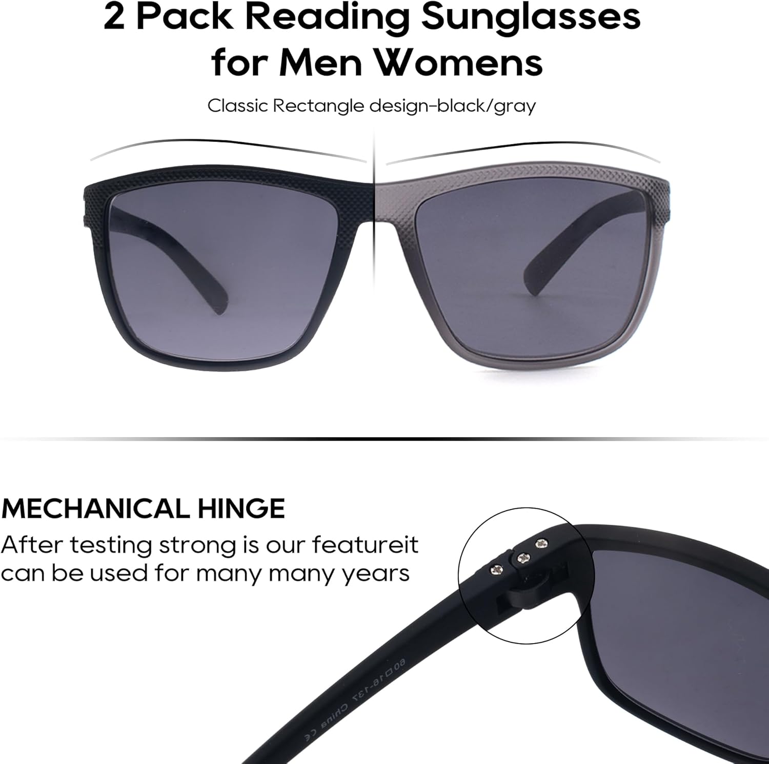 HIYANJN 2 Pack Reading Sunglasses for Men Womens UV400 Protection Outdoors Classic Lightweight Rectangle Sun Readers - Image 5