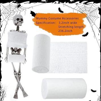 BBTO 6 Rolls Halloween Performance Mummify Cotton Bandages Gauze Rolls White Gauze Wrap Zombie Crepe Bandage Cosplay Mummy Stretch Bandage Roll Halloween Cosplay Wounded Photography Props