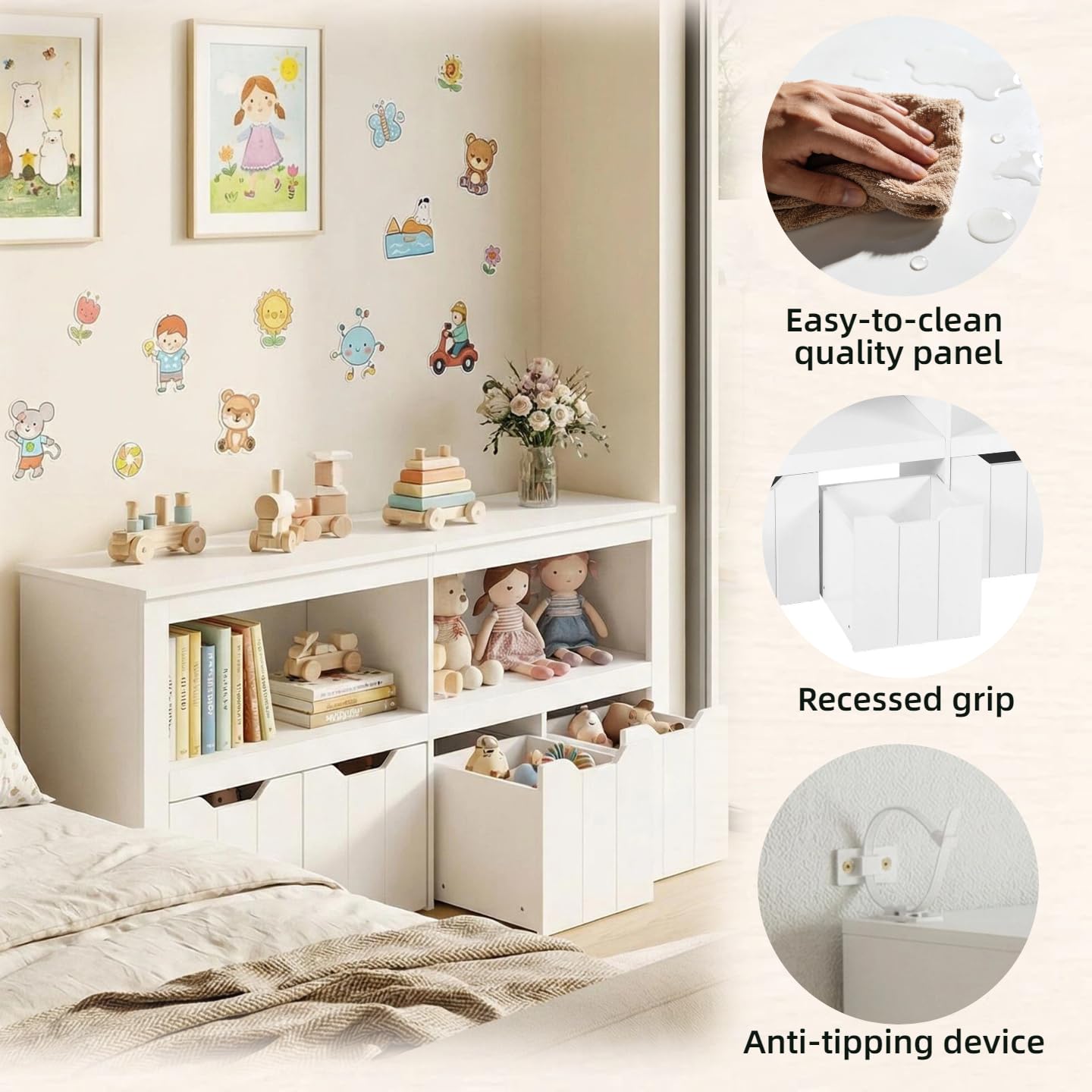 Kinderregal Spielzeugregal mit Boxen,Kinderzimmer Regal Kinder Bücherregal mit Kinderkommode,Spielzeug Organizer Weiß,Kinderschrank Kinder Kommode Möbel mit 3 Aufbewahrungsboxen für Kinderzimmer