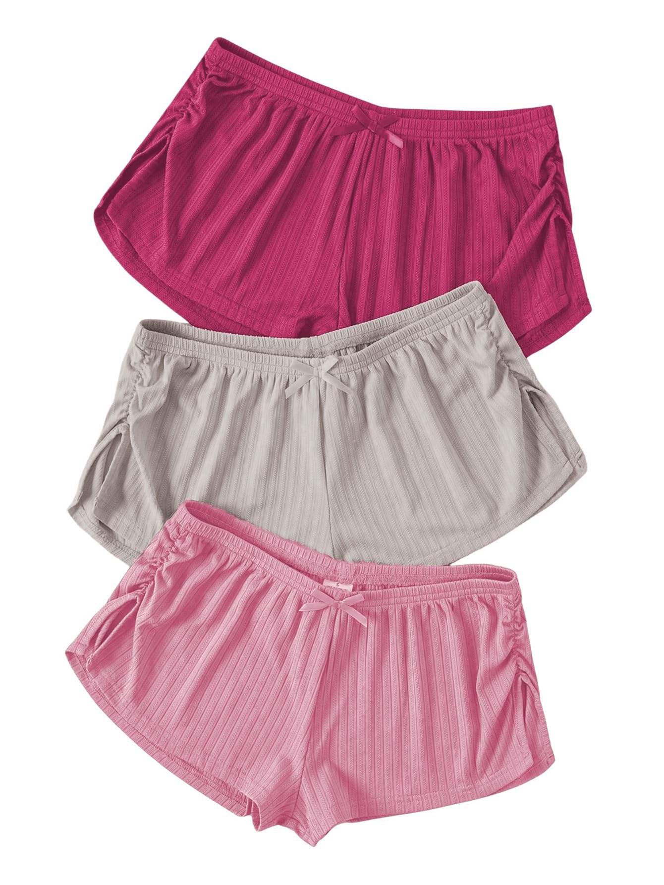 gorglitter Women's 3 Piece Sleep Pajama Shorts Micro Mini Low Waist Side Slit Cute Comfy Sleeping Pj Shorts-picture-39