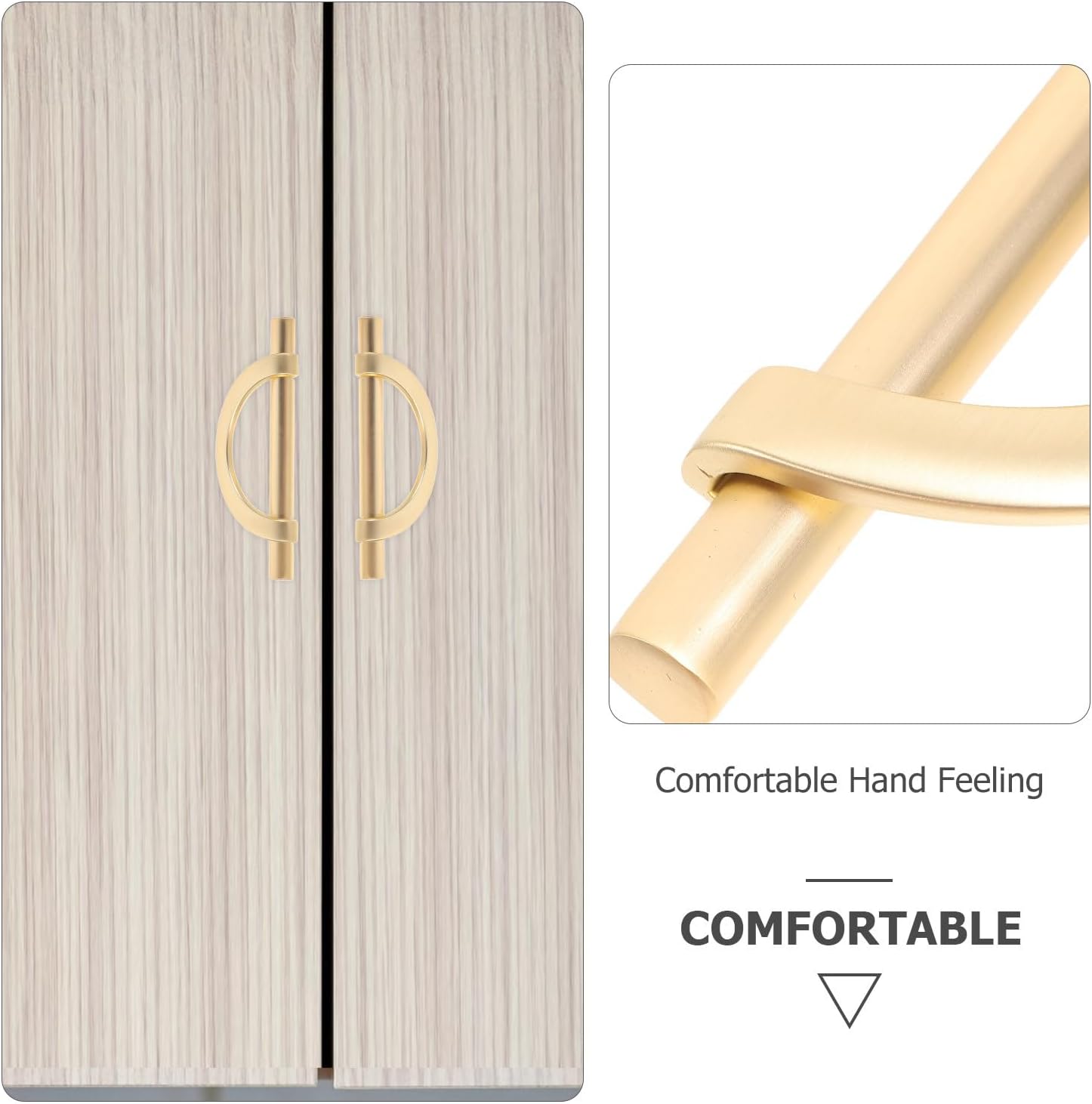 Operitacx 6pcs Zinc Alloy Cabinet Door Handles Half-Round Pulls for Kitchen Cupboard and Dresser Drawers, Brushed Gold Finish, Modern Furniture Hardware for Closet Doors