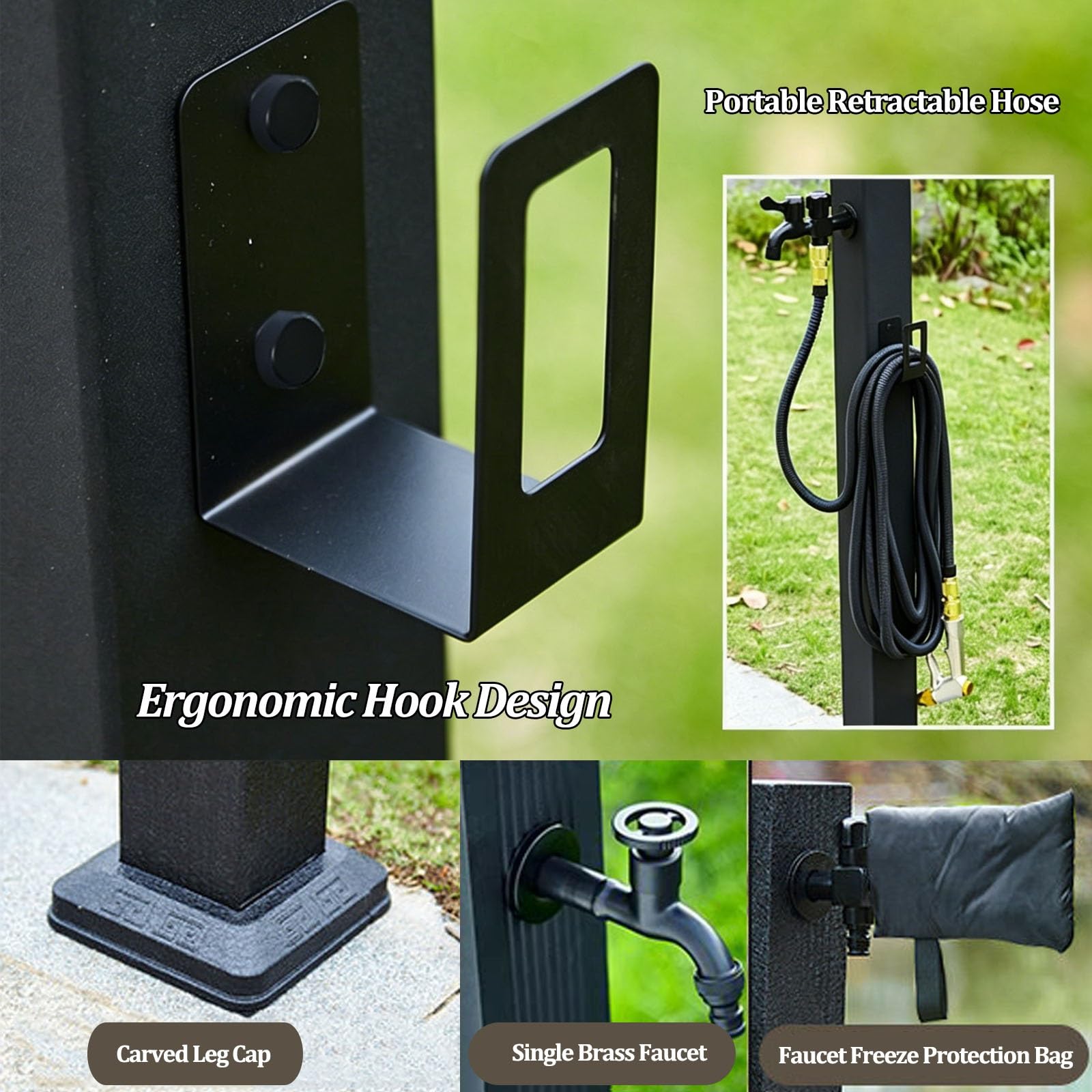 Columna de agua para exteriores con grifos y aspersor, grifo vertical de jardín de acero inoxidable, hidrante sin congelación, hidrante independiente montado en el suelo para riego de patio y granja