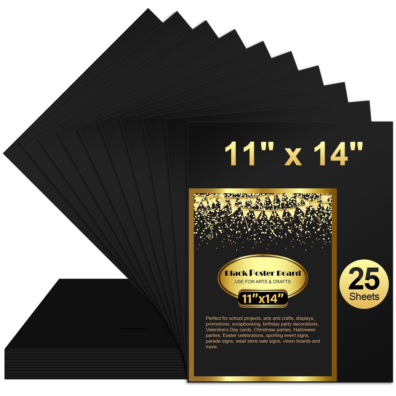 25 Pcs Black Poster Board Paper 11x14, ROOKEA Vision Boards Posterboard Bulk for School Projects Classroom Arts Craft Presentations Drawing Scrapbooking Blank Graphic Display