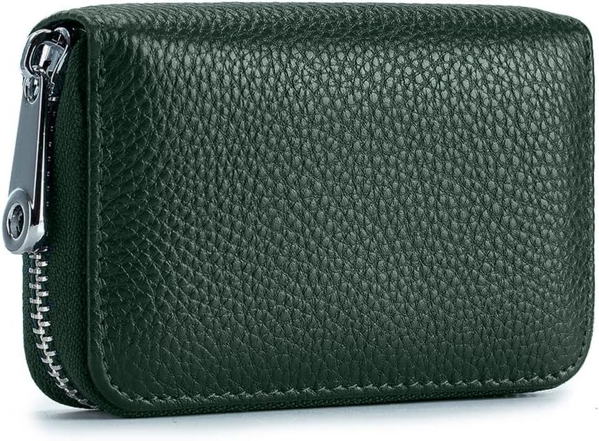 Image of VOGARD RFID Blocking Leather Card Holder for Men & Women | 12 Card Slots, 2 Cash Pockets | Zip Around Compact Design | Genuine Leather Credit Card Holder (Green)