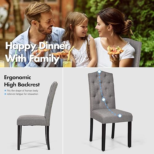 Miniatura 7 de ERGOMASTER Juego de 4 sillas de comedor con pie antideslizante, silla de cocina de tela tapizada con patas de madera maciza para el hogar, hotel,