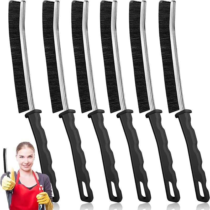 Juego de cepillos de limpieza para grietas, herramienta de limpieza de espacios de cerdas duras, cepillos de limpieza profundos de nailon ultrafinos para rieles de ventanas, lechada de baño, puertas corredizas y detalles de fregadero, paquete de 6