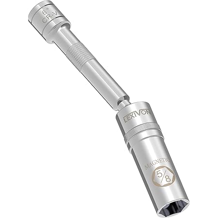 LEXIVON 5/8" Swivel Magnetic Spark Plug Socket, 3/8" Drive x 6" Total Length | Enhanced Magnetic Design With Thin Wall Socket, Cr-v Steel (LX-121)