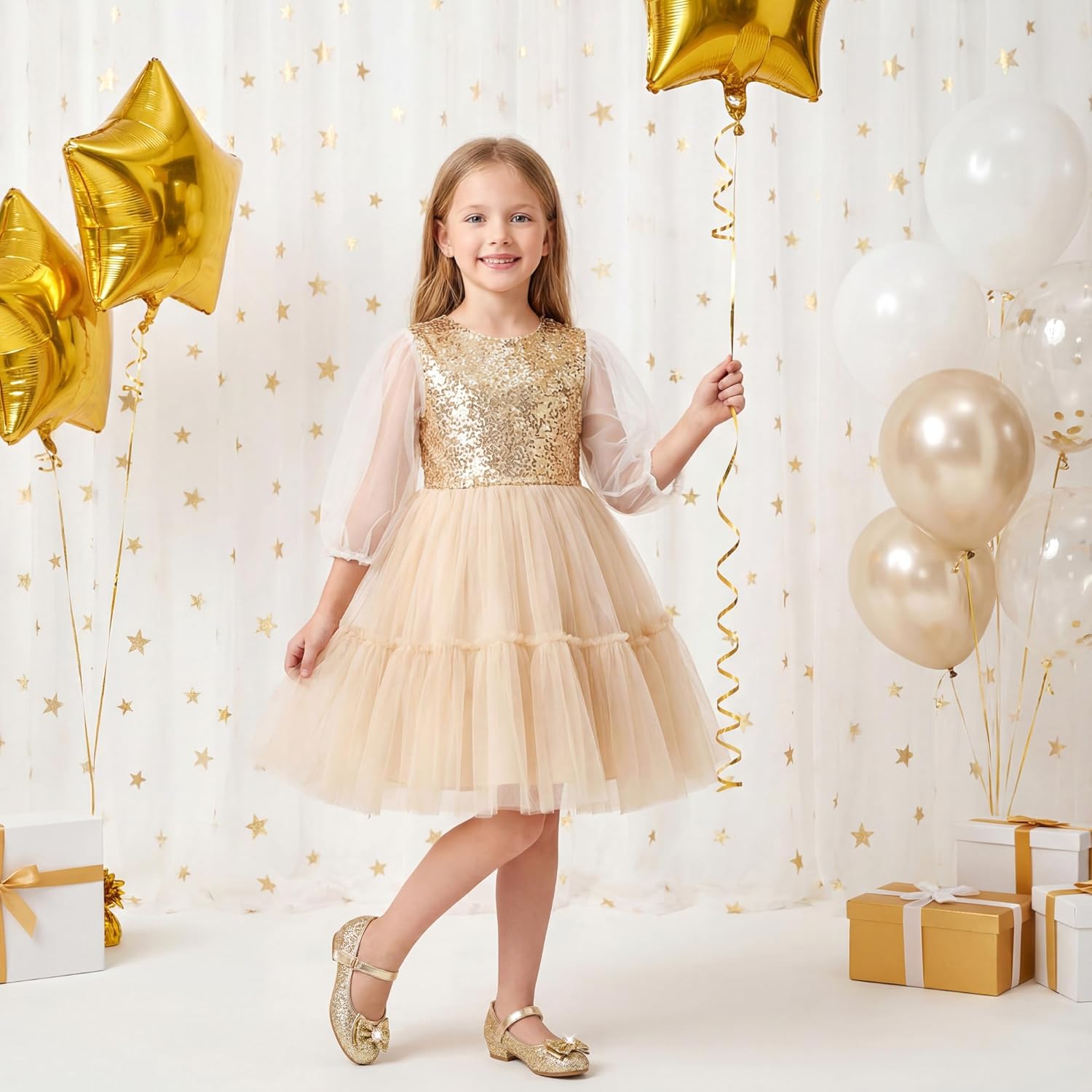 Furdeour Girls Dress Shoes Mary Jane Wedding Flower Bridesmaids Heels Glitter Princess Shoes for Kids Toddler - Image 2