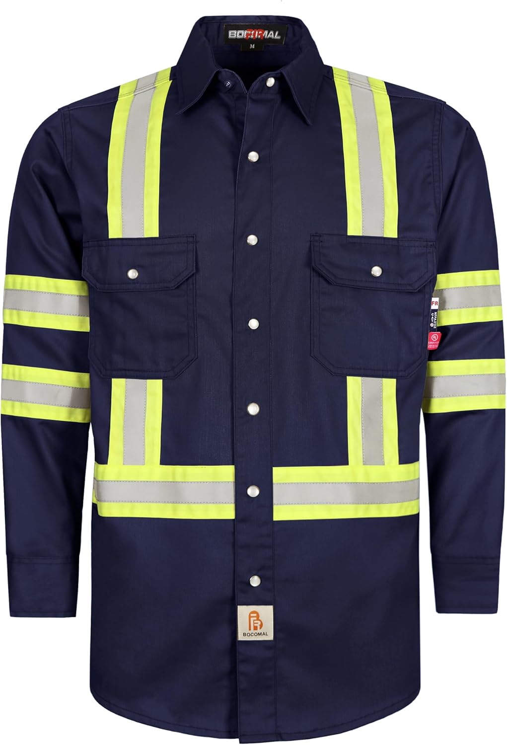 BOCOMAL FR Shirts for Men Hi Vis High Visibility 6.5oz Lightweight Type O Flame Resistant Refective Safety Shirt