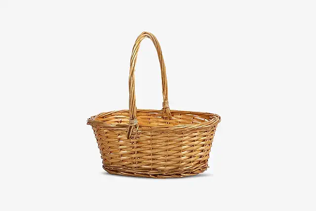 Orange Wicker Easter Basket Gift Hamper with Handle - Small Storage