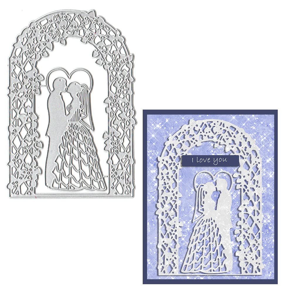 Heureppy Wedding Frame Cutting Dies Couple Background Die Cuts for Card Making, Wedding Card Die Cut Embossing Stencil Template Tool for DIY Scrapbooking Photo Album Card Craft Decoration Supplies
