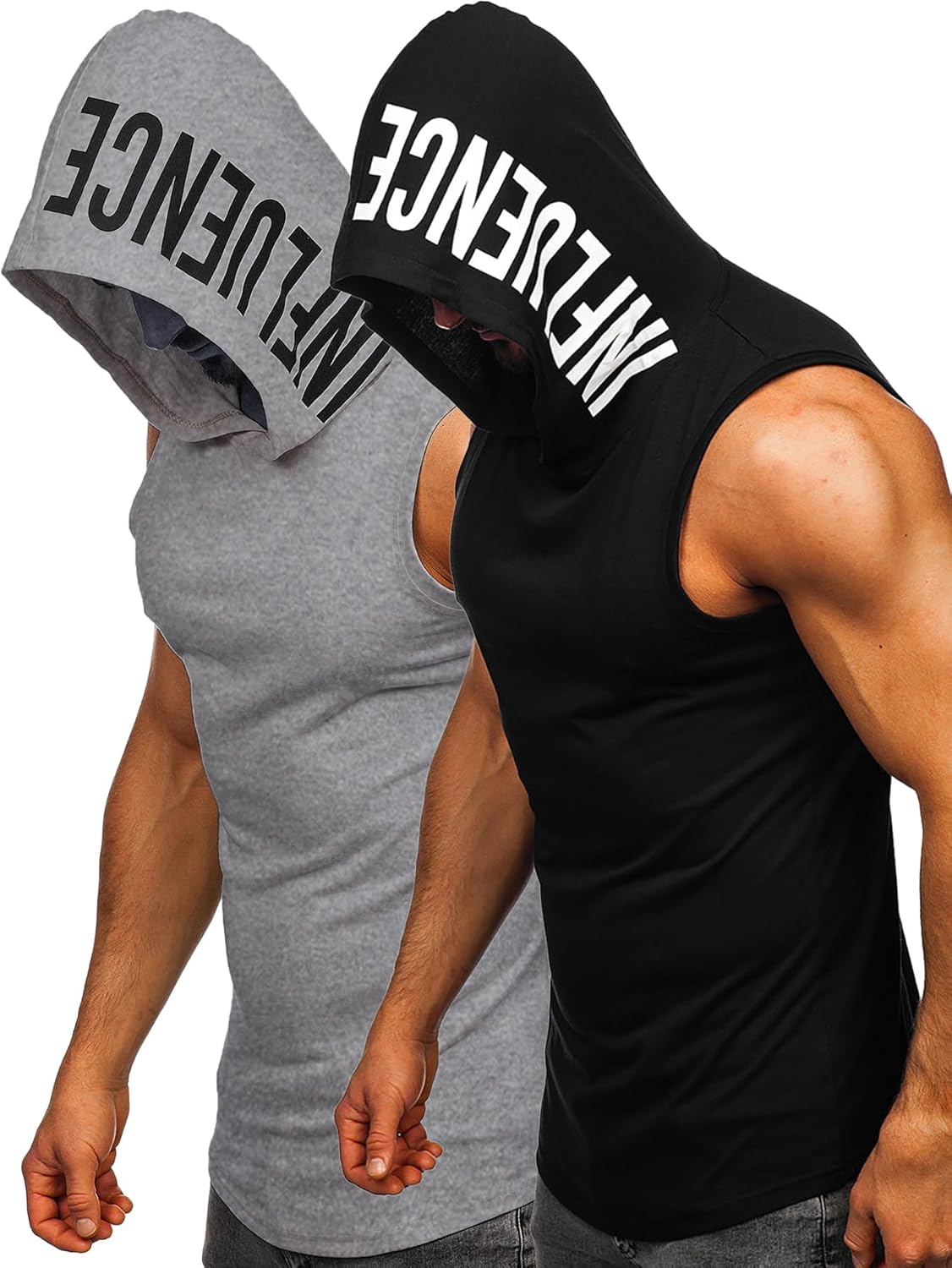 FLYFIREFLY Men's 2 Pack Workout Hooded Tank Tops Bodybuilding Athletic Sleeveless Muscle Cut Off T Shirt Gym Hoodies