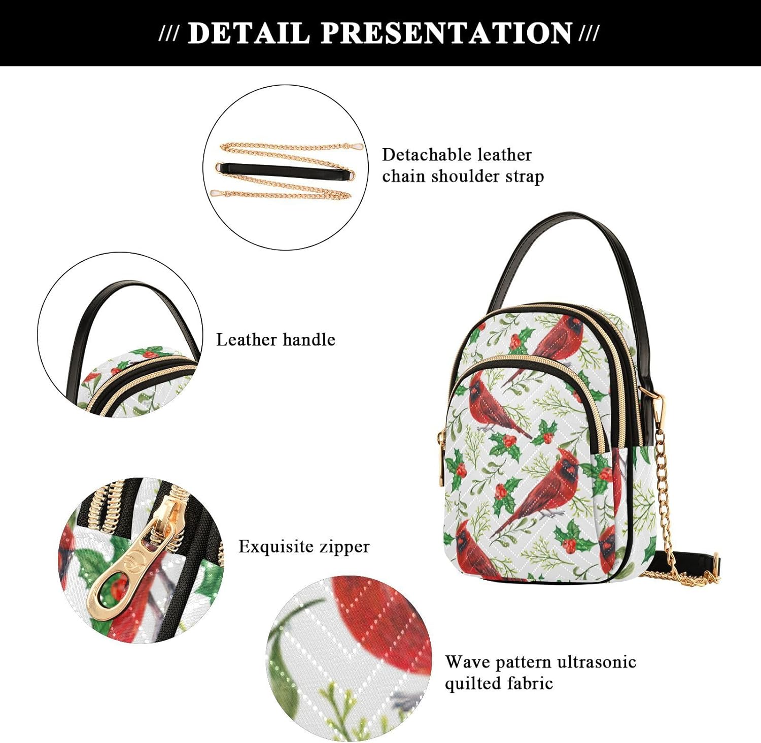 Holiday Festive Cell Phone Purse Crossbody Handbag Durable Shoulder Bag Travel Pouch