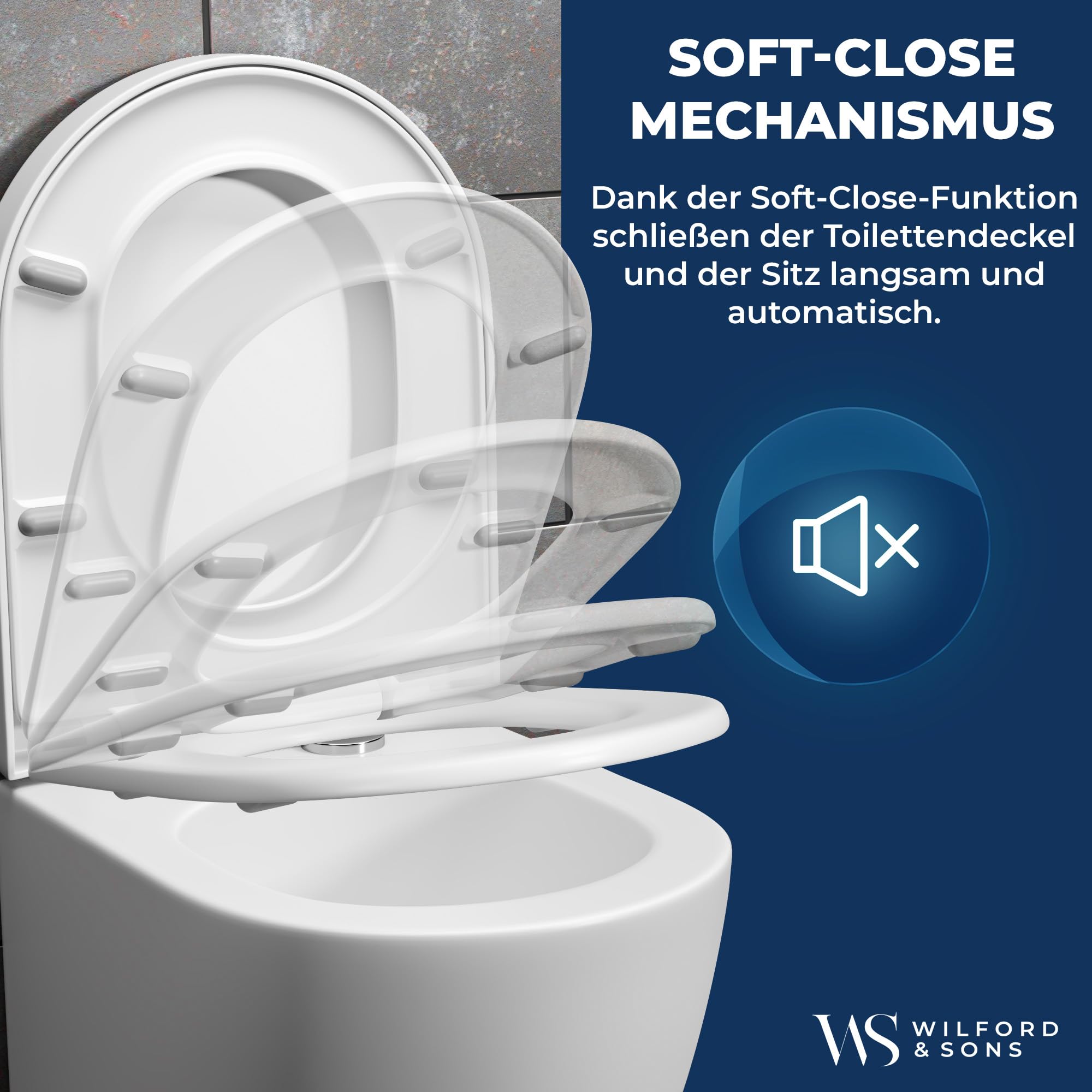 Wilford & Sons PREMIUM Toilettendeckel - WC Sitz mit Absenkautomatik - Klodeckel D-Form weiß - Hochwertige Klobrille, Toilettensitz Klo Deckel abnehmbar, Einfache Reinigung - Toilettenbrille Duroplast