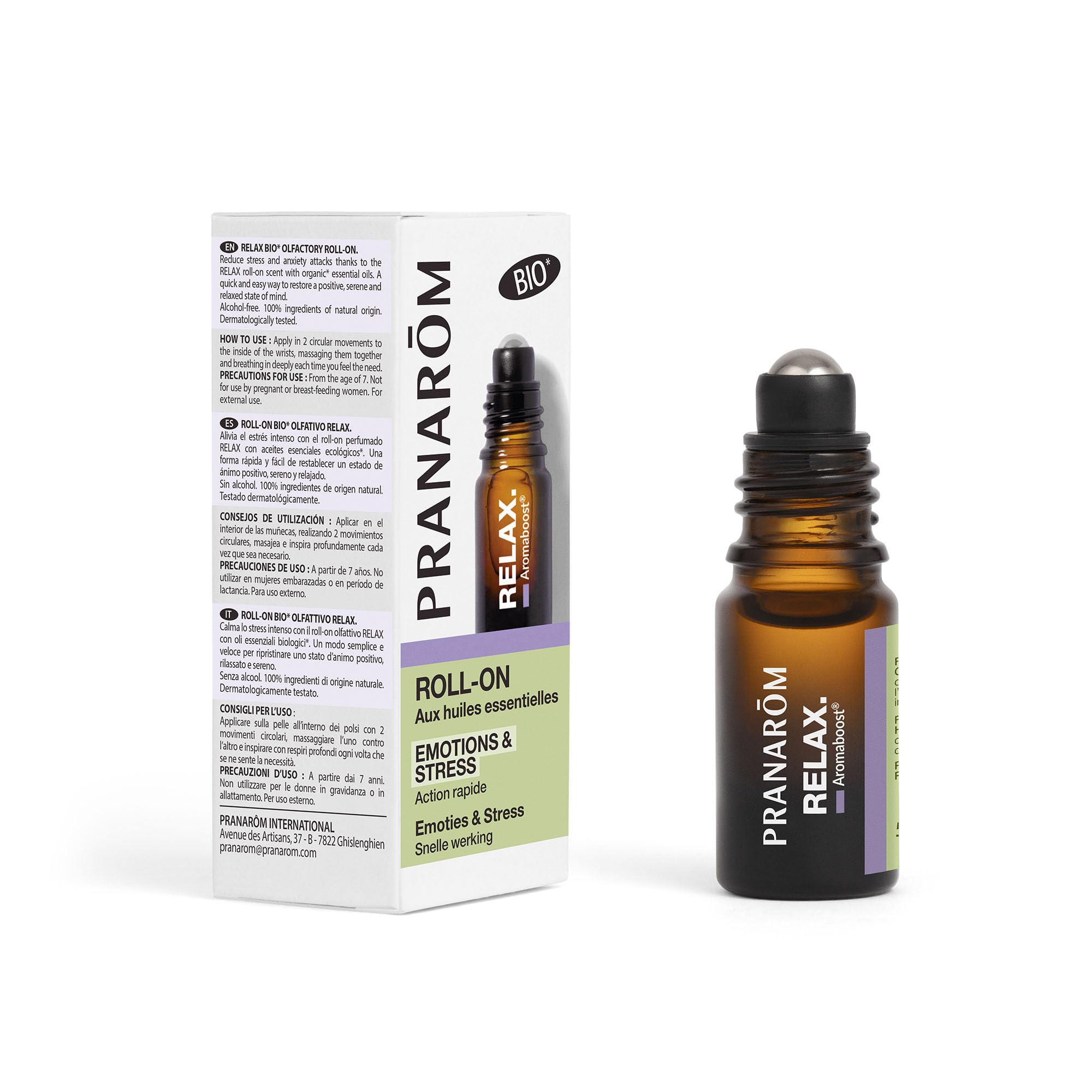 PRANAR - Aromaboost Relax Bio - Geruchsroller, unterstützt psychische und physische Symptome von Stress, sofortige Wirkung, Bio-Ätherisches Öl aus echtem Lavendel, 5 ml.