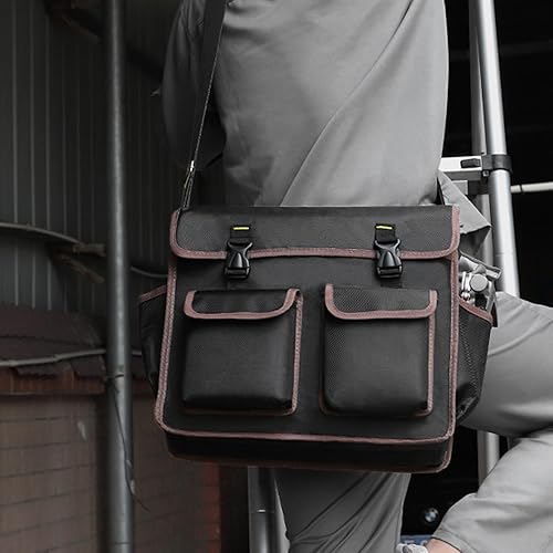 Miniatura 6 de Bolsa de herramientas para electricista, gran capacidad, gruesa, tela Oxford, duradera, bolsa de mensajero profesional para reparación, instalación,