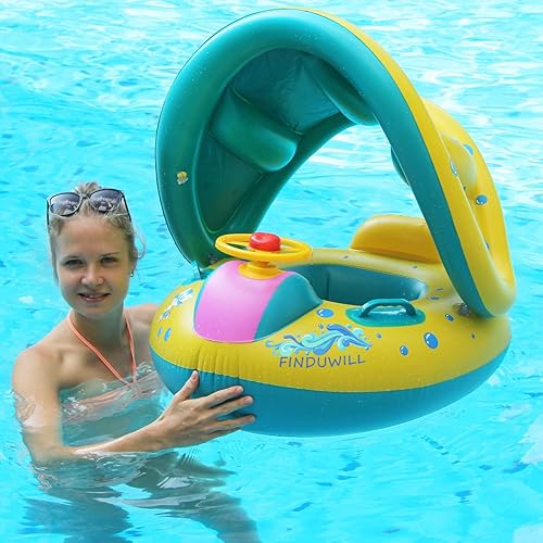 Miniatura 2 de Flotadores inflables para piscina para bebés con toldo de protección solar extraíble, flotadores para niños pequeños con asiento y asa, flotadores